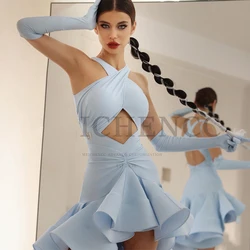 2024 Sexy Backless Pearls Latin Dance Dress Women Halter Samba Rumba Dancing Dresses Adults Stage Performance Wear SL10908