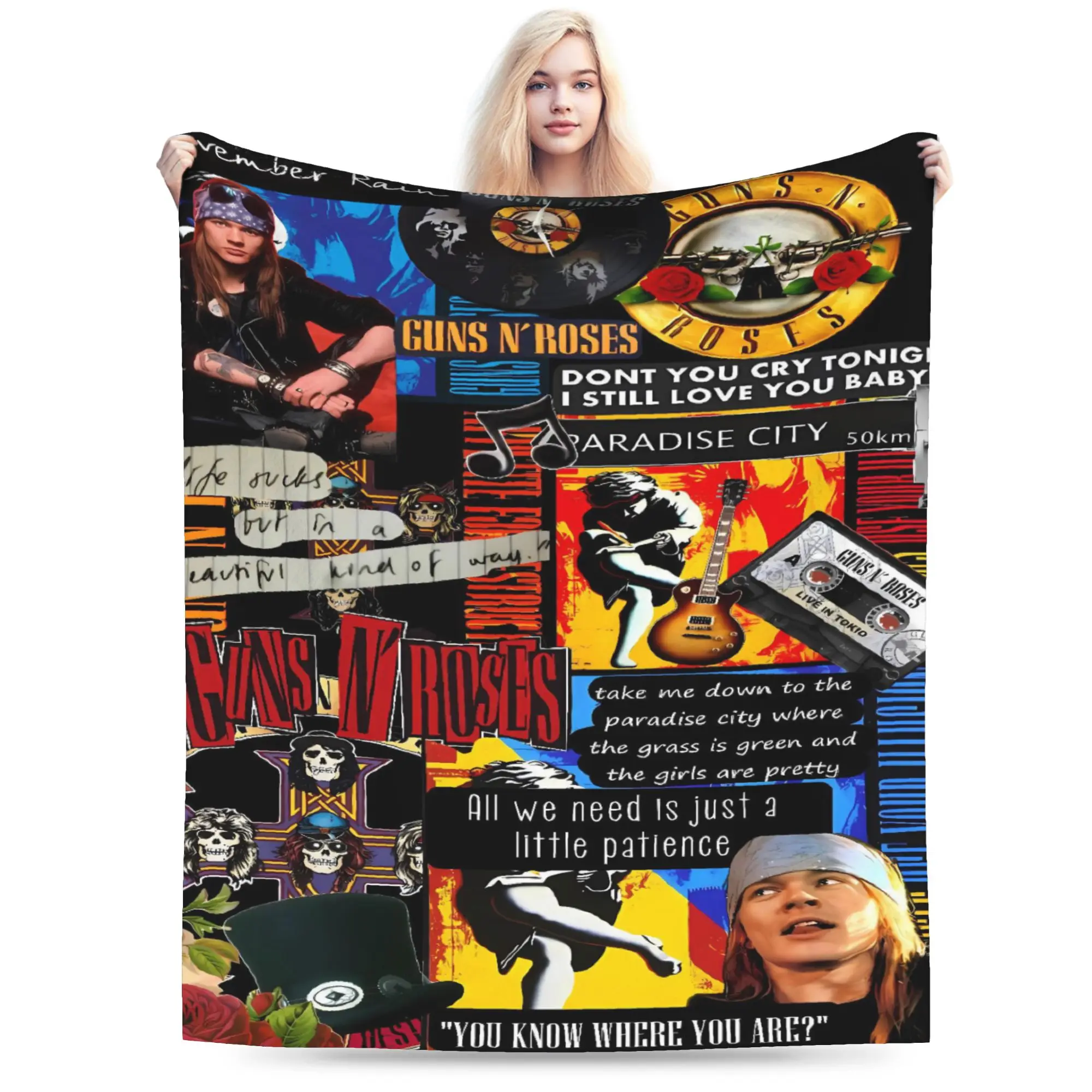 Guns N Roses Blanket Quality Warm Soft Rock Band Throw Blanket Winter Children Couch Chair Aesthetic Bedspread