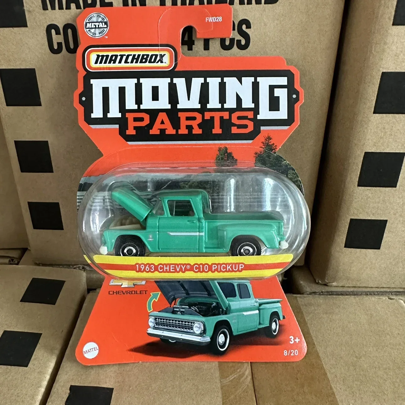 Original Mattel Matchbox Car 1/64 Moving Parts 1963 Chevy C10 Pick Up Vehicle FWD28 Model Toys for Boys Collection Birthday Gift