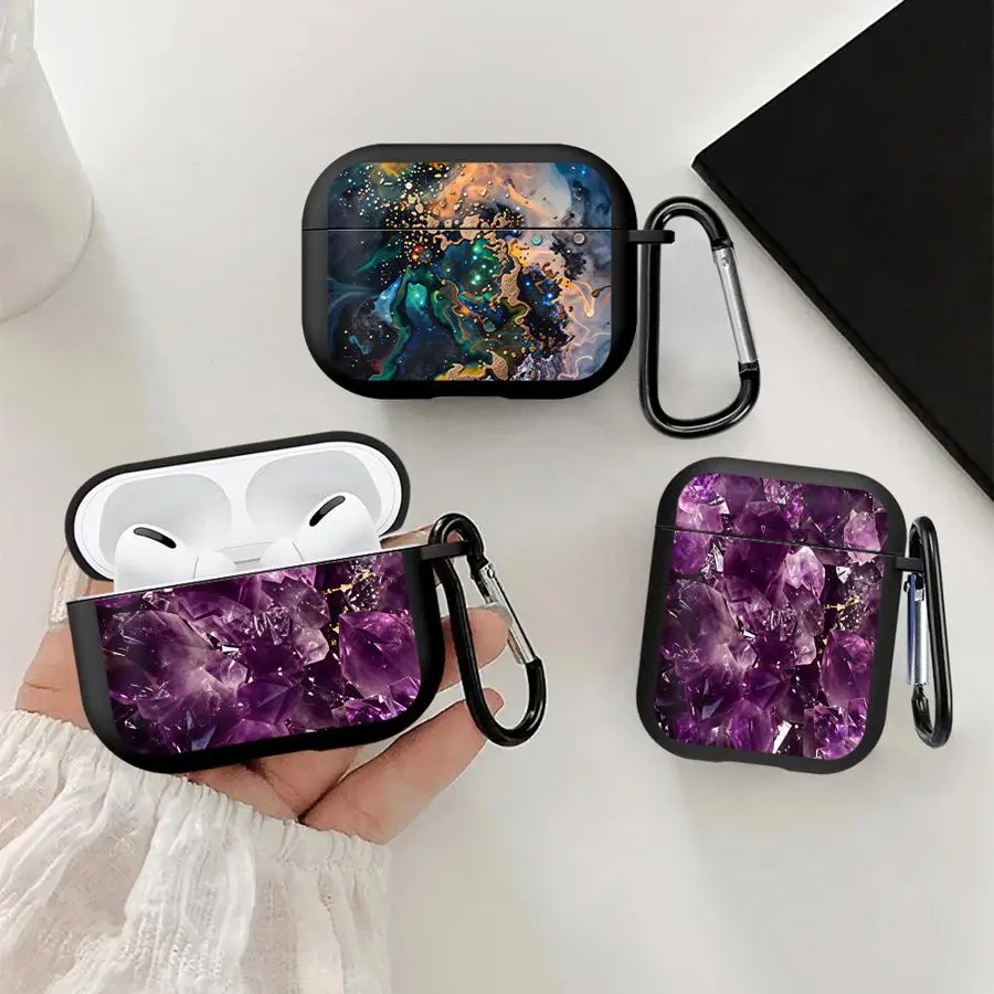 Earphone Cases Cover With Hook Case For Airpods 5 2 Pro3 3 Pro 4 Pro2 1 Amethyst Cluster Marble