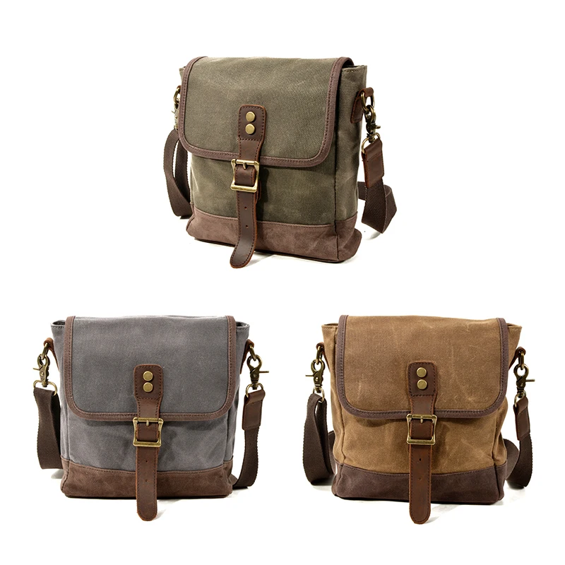 Men Trend Crossbody Bag Large Capacity Shoulder Bag Wax Canvas Leather Pouch Multi-function Outdoor Travel Small Bag