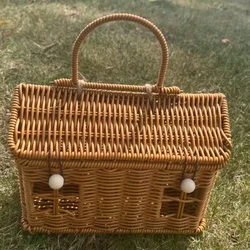 Funny House Box Handbag PP Material Picnic Storage Basket Bags for Women Designer Faux Rattan Beach Bag Square Purses Clutch New