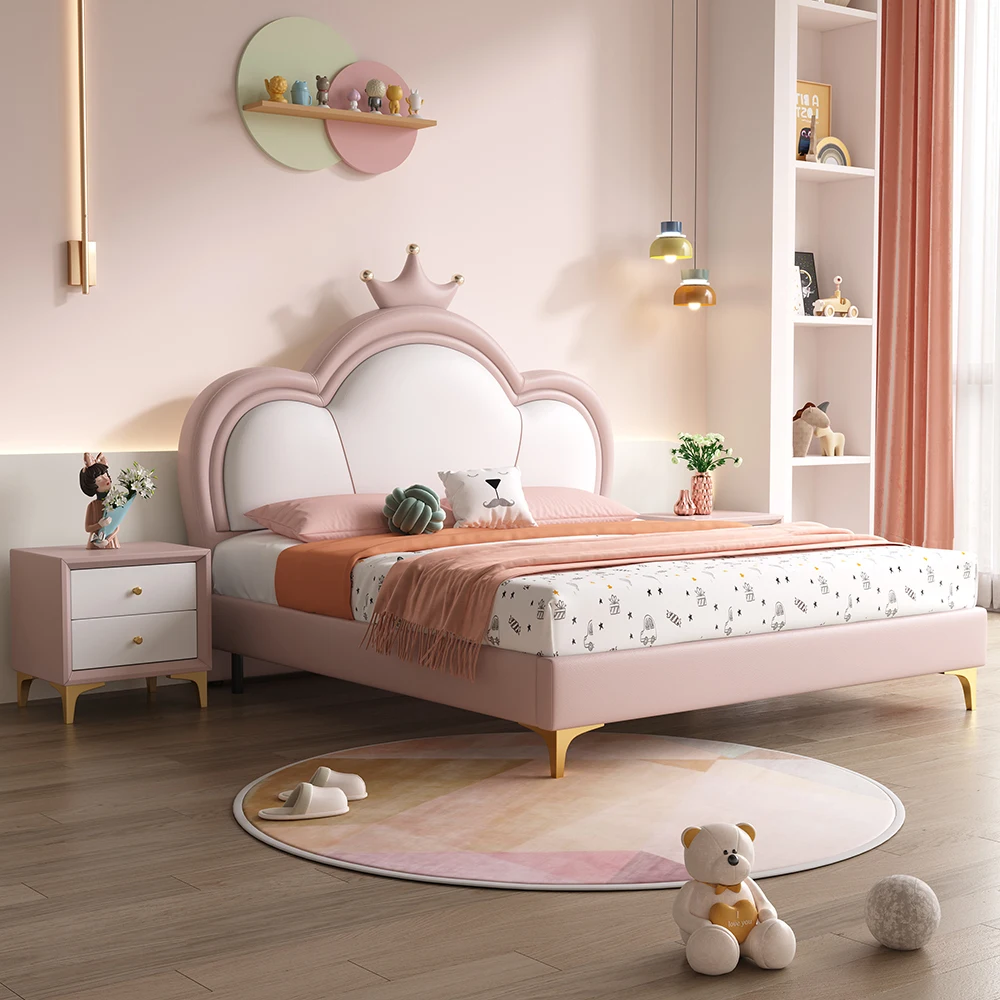 Meisjesslaapkamer Prinsessenbed Kinderkamer Roze 1,5 m Massief houten opbergbed Kleine eenheidsgrootte 1,2 m Eenpersoons kinderbed