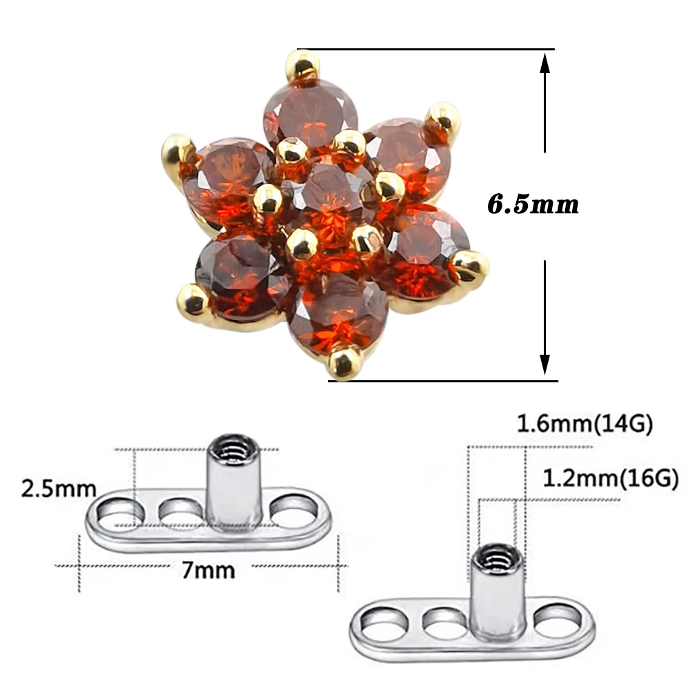 JHJT G23 Titanium Base Flower CZ Micro Dermal Anchor Top Piercing Skin Diver Implants Body Jewelry