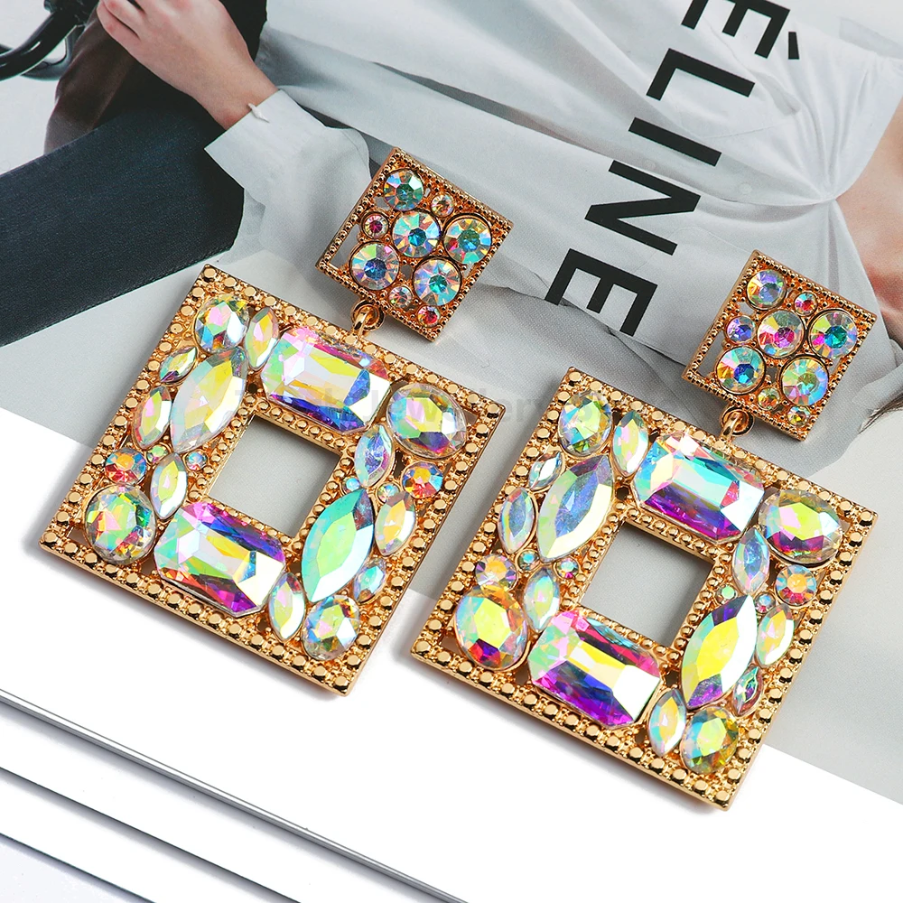 Fashion Exquisite Square Shiny Crystal Decor Dangle Drop Earrings For Women New Luxury Elegant Popular Jewelry Ear Accessories