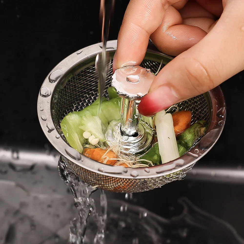 Wholesale Kitchen Sink Strainers with Handle Stopper Sink Drain Basket Stainless Steel Mesh Filter Waste Hole Trap Strainer