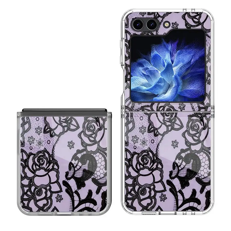 Hard Phone Cover Case for Samsung Galaxy ZFold7 ZFold6 Z Fold 7 6 5 4 3 ZFold5 ZFold3 ZFold4 Delicate Lace Flower