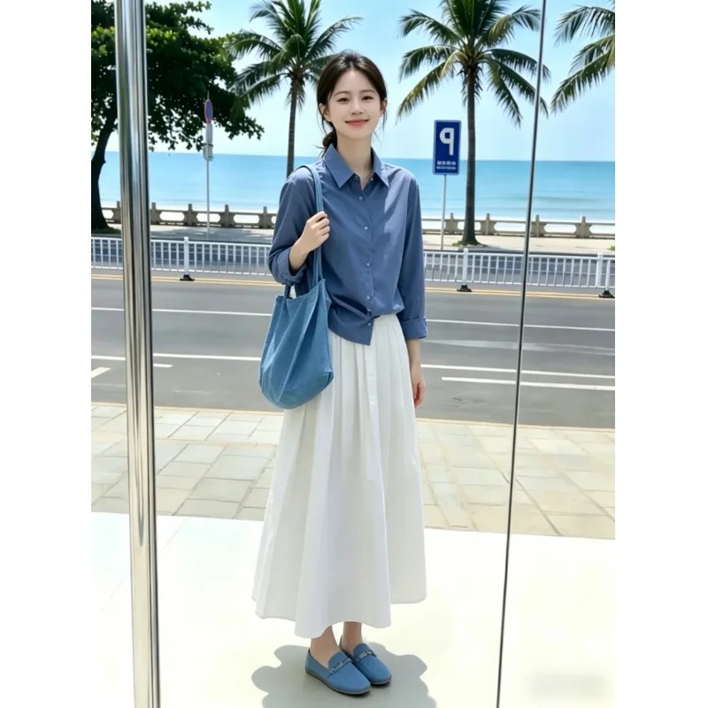 

Sun Protection Women's Shirt Skirt Set Fashionable Anti-Aging High-End Feelings Complete Summer Autumn Look Handmade Stitching