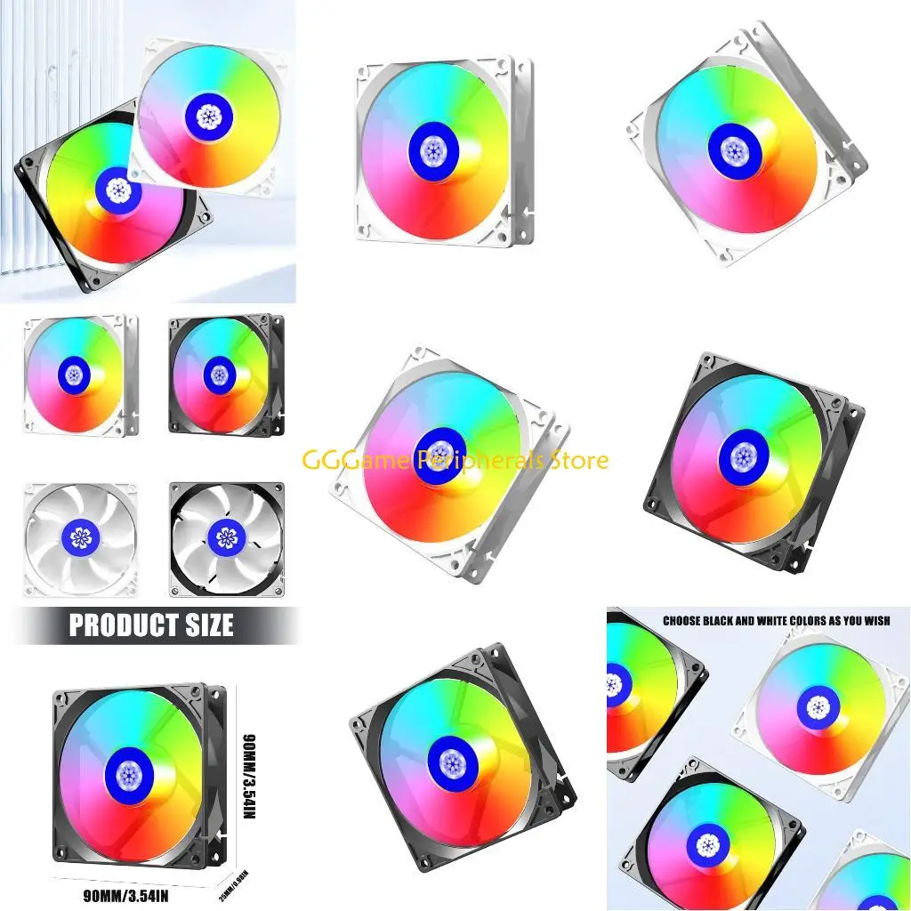 

U55B Вентилятор для корпуса ПК, 9 см, синхронизированный с ARGB, высокий воздушный поток, интеллектуальная регулировка скорости