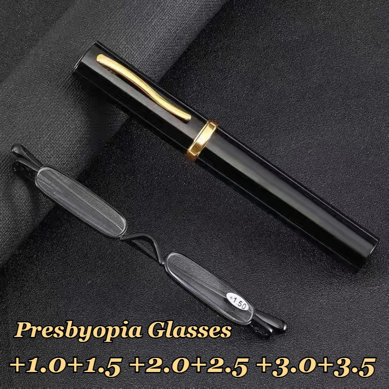 

Portable Mini Pen Holder Reading Glasses Ultra-light Spring Frame Glasses Fashionable Blue Light Blocking Presbyopia Glasses