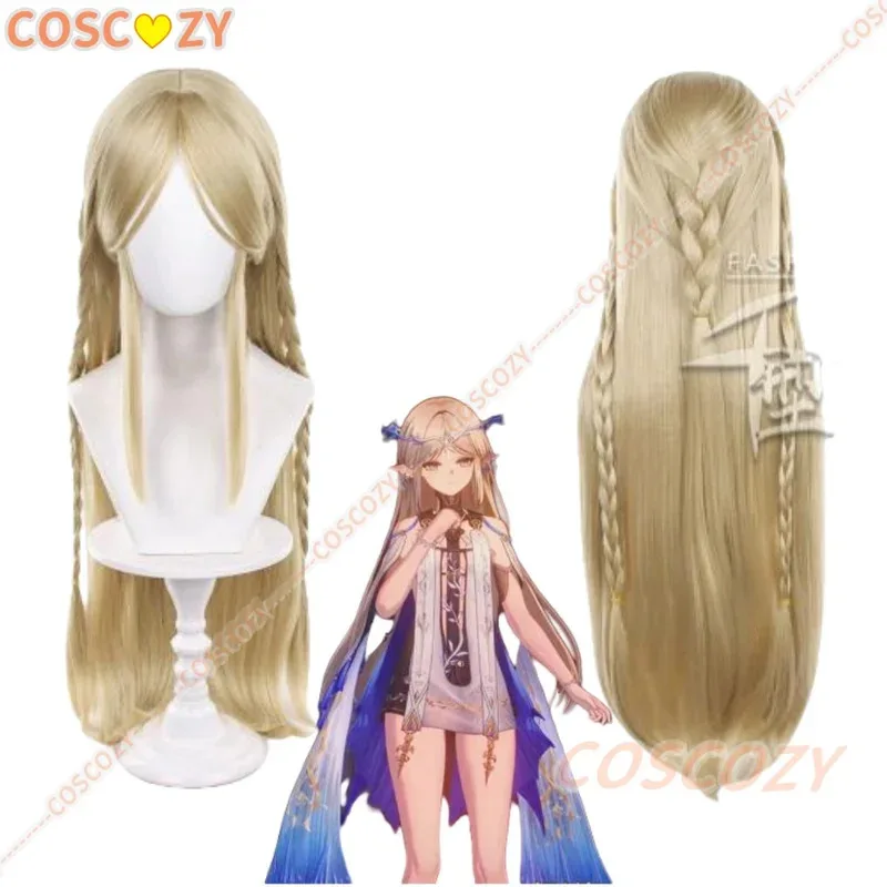 

Game Wuthering Wave Cartethyia Wig Women 80cm Long Pre Braided Linen Golden Heat Resistant Synthetic Wig for Event Convention