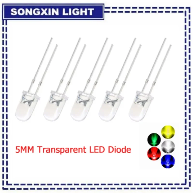 50pcs 100pcs Transparent LED Lights Outdoor Blocking Diode Bulbs 5MM Super Bright White Orange Yellow Blue Green Red Emitting