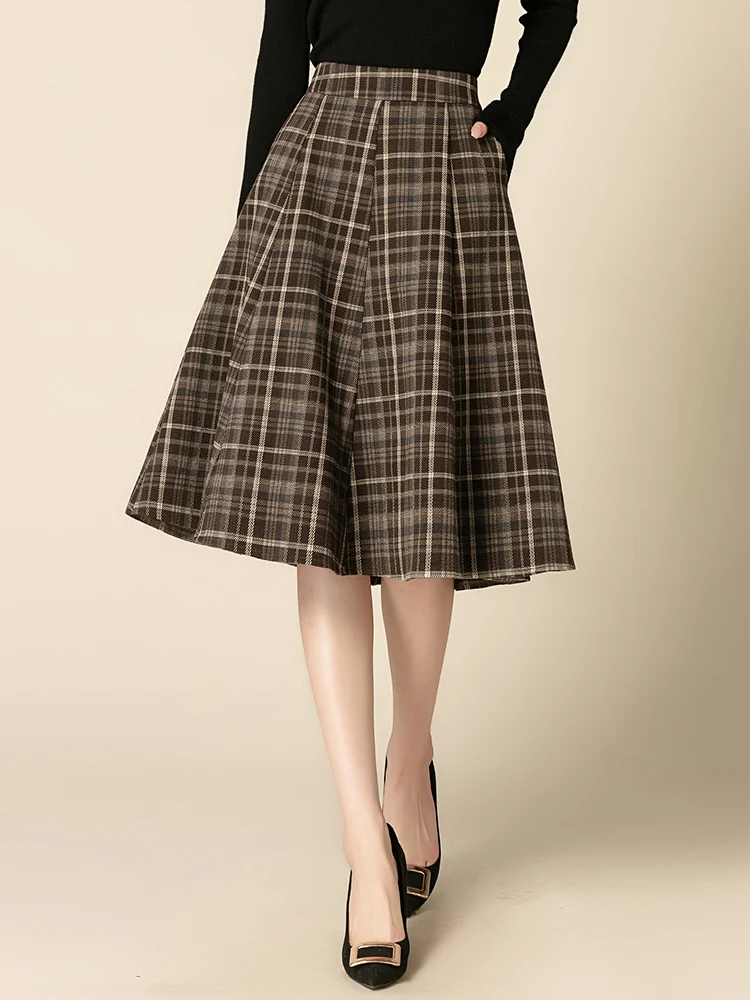 

Womens 2024 Autumn/Winter Plaid Pleated Skirt Fashion High Waist Ladies S M L XL XXL 3XL Size Female Knee-Length Skirt