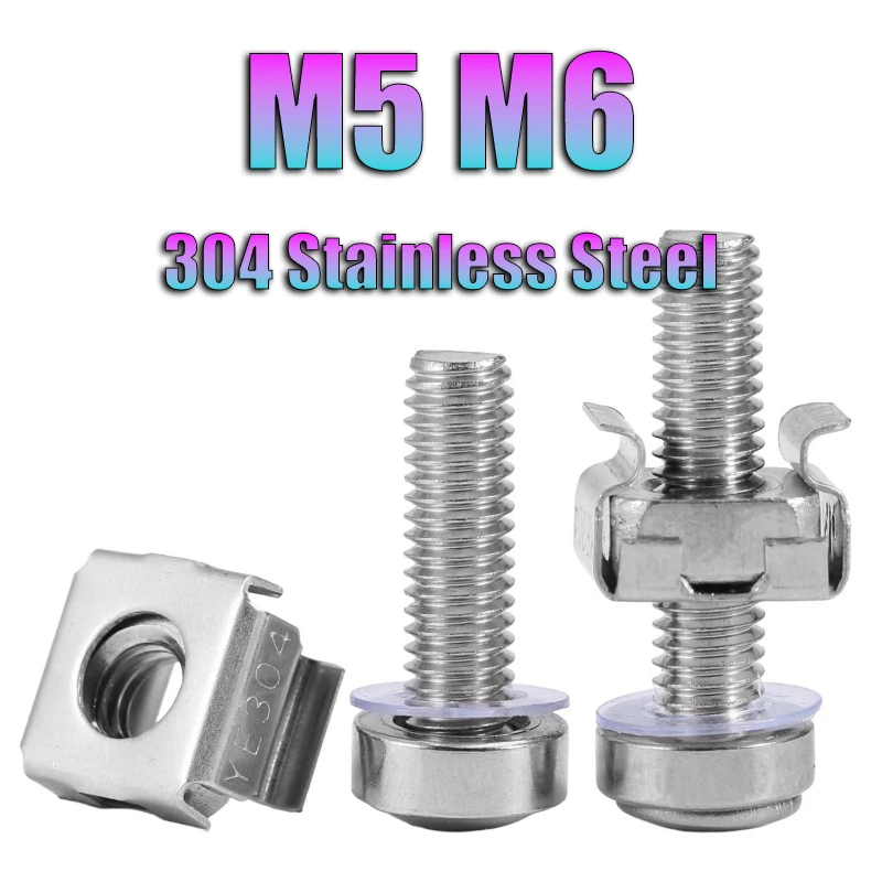 

M5 M6 Cabinet Screws Rack Mount Cage Nuts Screw Combination Set SS304 For Network Server Chassis Distribution Shelves Routers
