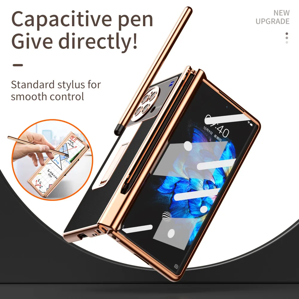 Hinge Pen Case For VIVO X Fold Leather Cover with Tempered Glass Flim For X Fold 5G Pencil Slot Case VIVO X Fold 360 Protection