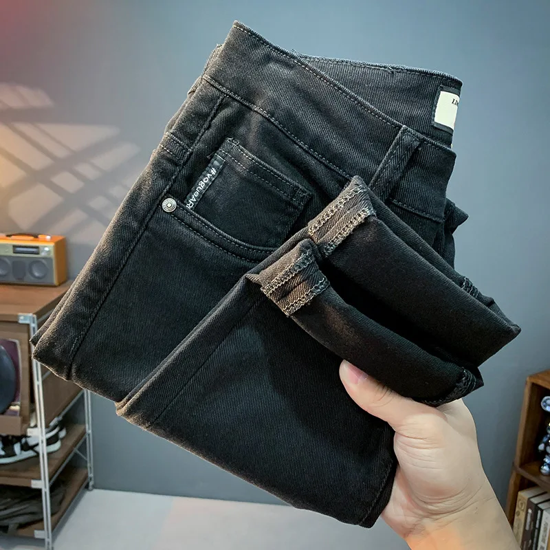 Pantalones vaqueros negros para hombre, pantalones informales versátiles de alta gama, ajustados y elásticos, de lujo, ligeros, a la moda, primavera y otoño