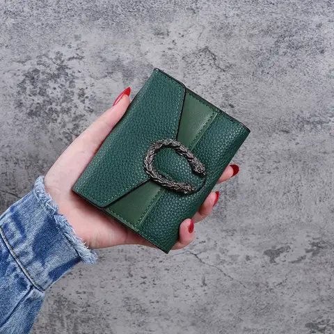 New Style Women's Wallet Short Leather Bag Stitching Small Three-Fold Handbag Multi-Function Multi-Card Slot Card Holder