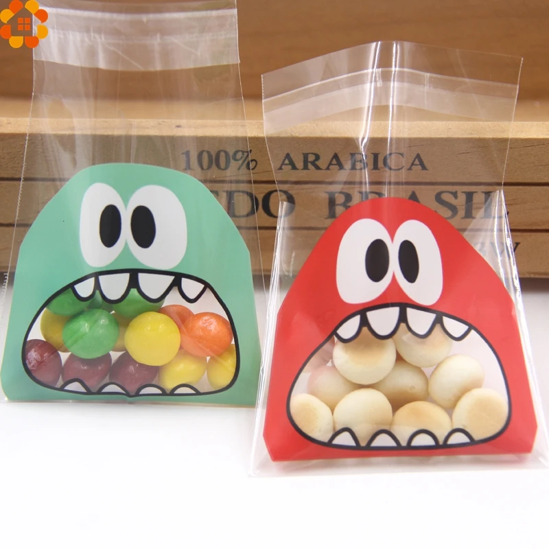 100PCS 7CM/10CM Cartoon Monster Cookie Candy Bag Self-Adhesive Plastic Bags For DIY Biscuits Snack Baking Package Supplies