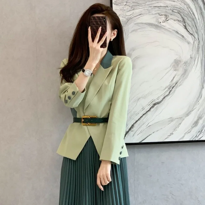 Falten rock 2 Stück Sets für Frauen Büro Frau Outfit Midi Anzüge Jacke Y2k Streetwear Sommerkleid ung stilvolle Korea