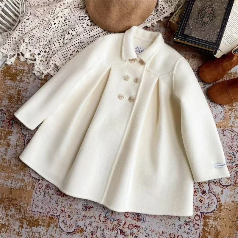 

Autumn and Winter High end Girls' Double sided Cashmere Coat Children's Autumn Wool Korean Edition Woolen Coa 90-140CM