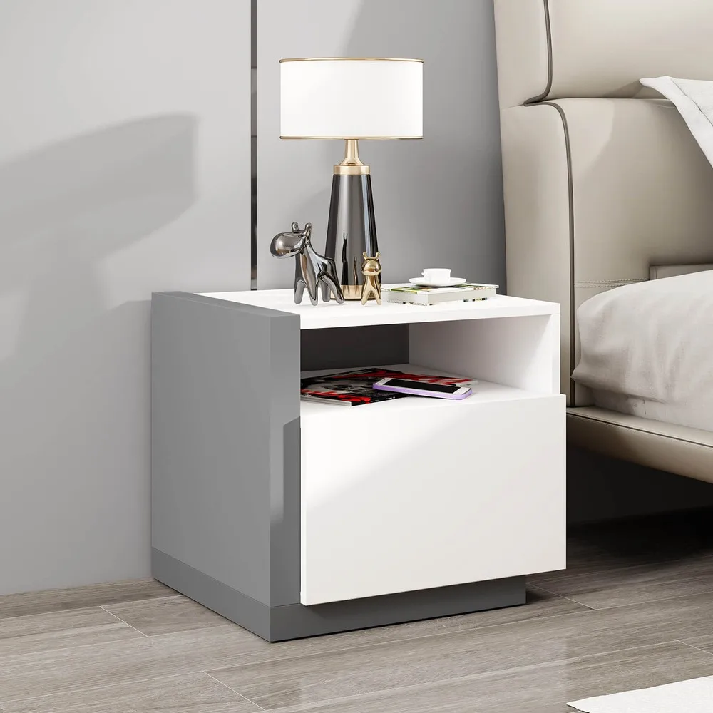 Modern Minimalist Nightstand with Drawer Asymmetrical Bed Side Table End Table