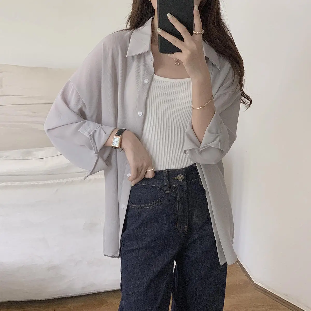 

Женская рубашка-куртка с длинным рукавом, повседневная, свободного кроя, из полиэстера, не дающаяся к усадке, однотонная, с дизайнерскими вставками, зимний стиль