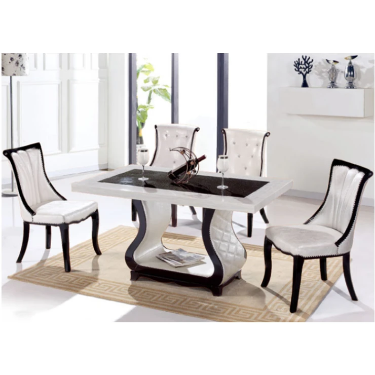 

Modern Furniture Kitchen Dinning Table and 6 Chair Luxury Restaurant Leather Wood Base Marble Dining Room Sets Dining Tables