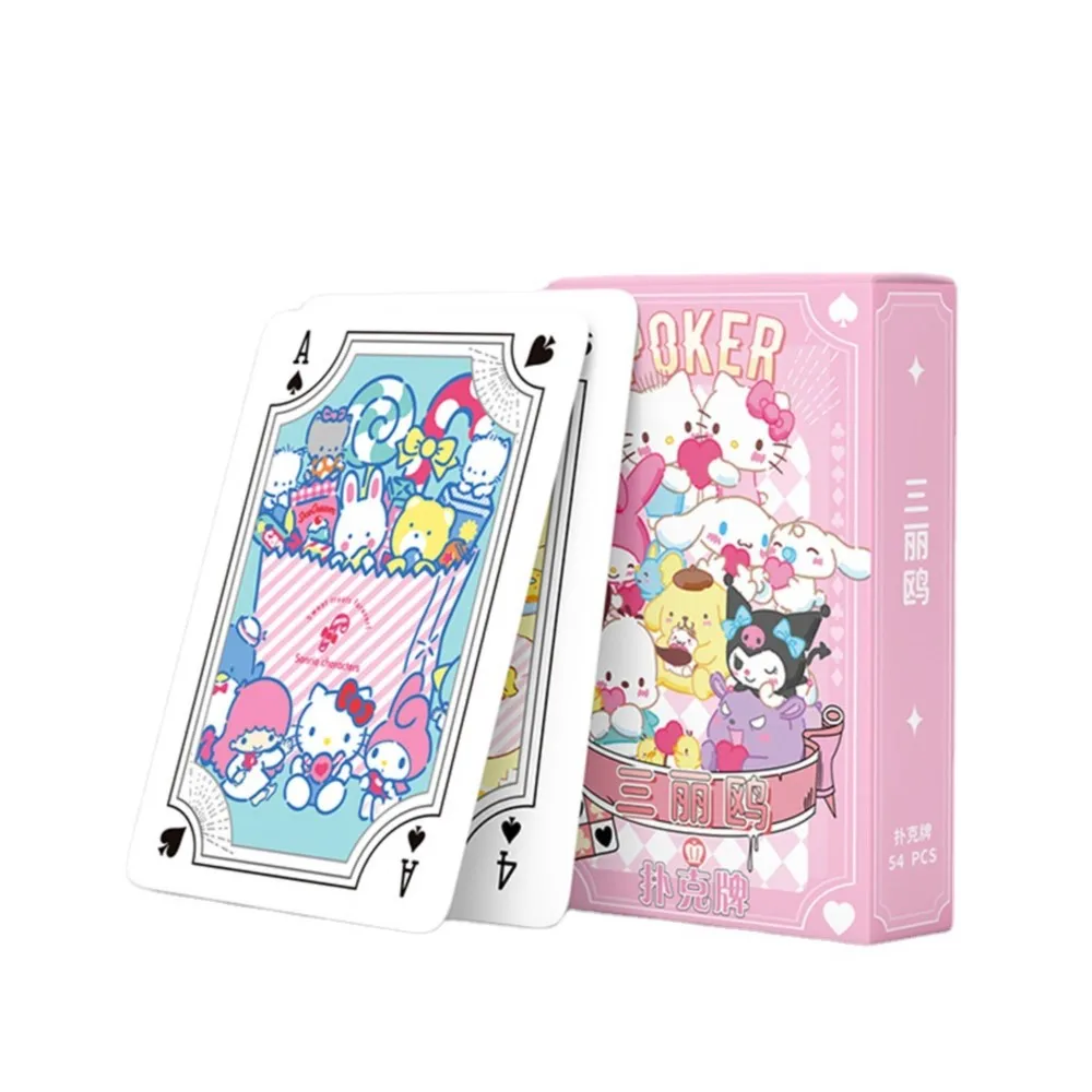 Sanrio Poker Kawaii Cartoon Kuromi Hello Kitty Cinnamoroll Melody Kid Playing Hobby Collectibles Card Games Toy Deck Collection