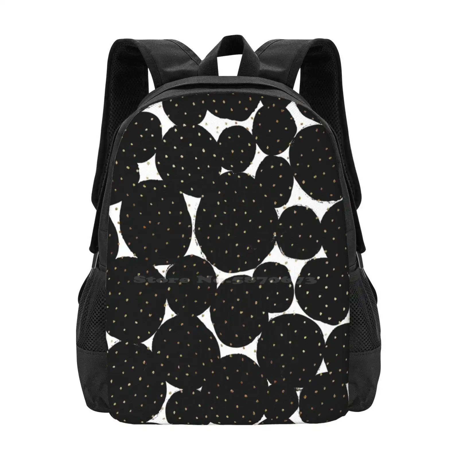 Dots 1 New Arrivals Unisex Bags Student Bag Backpack Dots Circles Shapes Round Textured Black Hand Drawn Painted Irregular