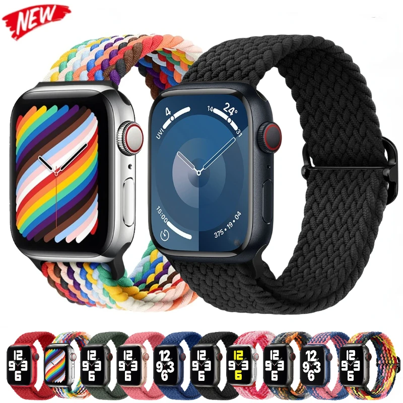 

Nylon Braided Loop Strap for Apple Watch Band Ultra/2 10 9 8 7 46mm 45mm 6 5 4 SE/2 44mm 40mm Adjustable Elastic Iwatch 3 42mm