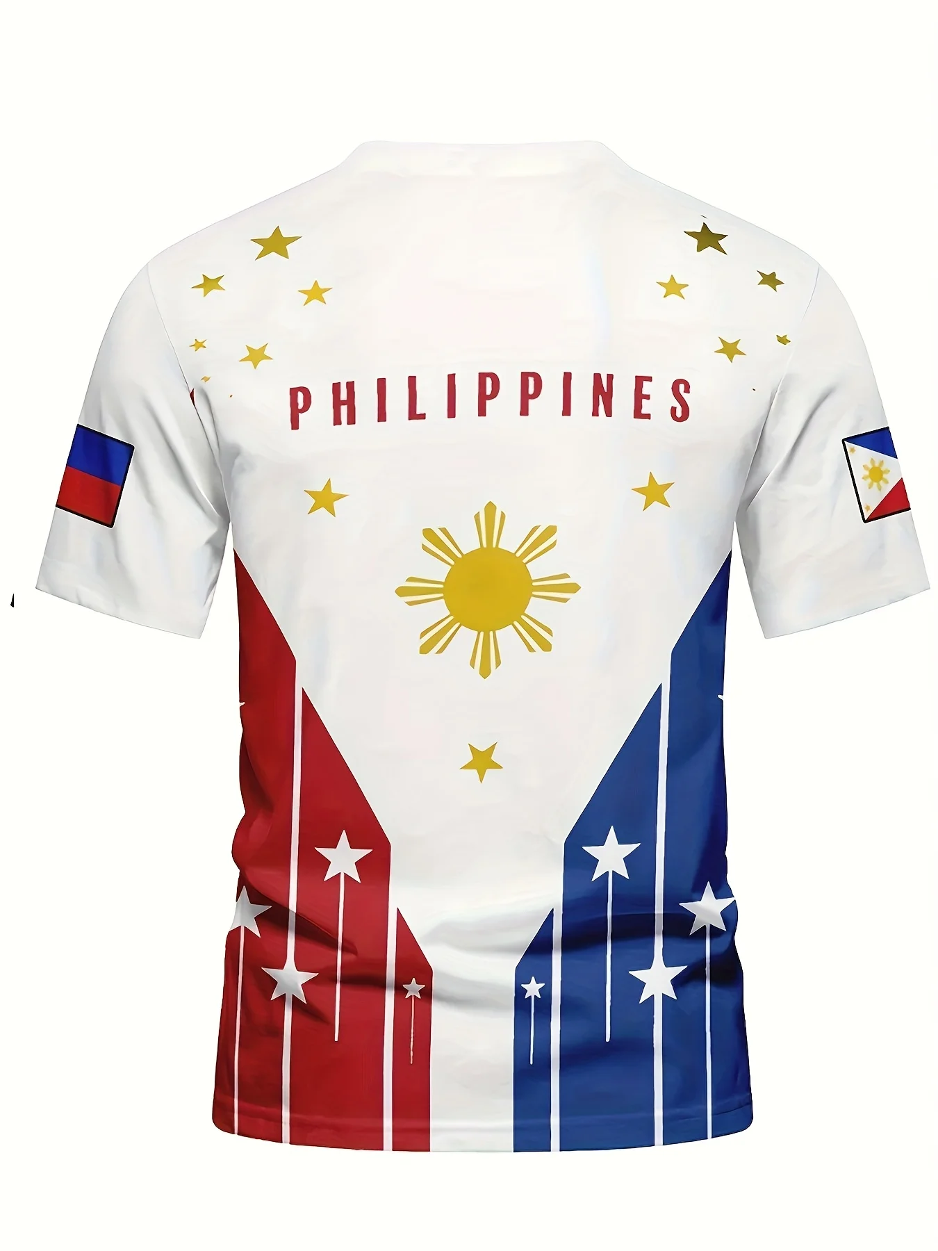 تي شيرت كاجوال بنمط "الفلبين" للرجال - تصميم مطبوع ثلاثي الأبعاد مع الشمس والنجوم، بأكمام قصيرة، ملابس شاطئ صيفية برقبة دائرية #4