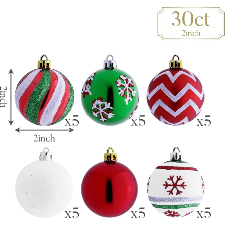 فاليري مادلين عيد الميلاد الحلي شجرة زينة 30ct أحمر أخضر أبيض شاتيربروف عيد الميلاد الكرة الحلي مجموعة 2 بوصة ديكور #3