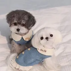 cowboy dress pet dog Clothes Fashion Clothing dogs Super small cute Chihuahua Print summer blue mascotas