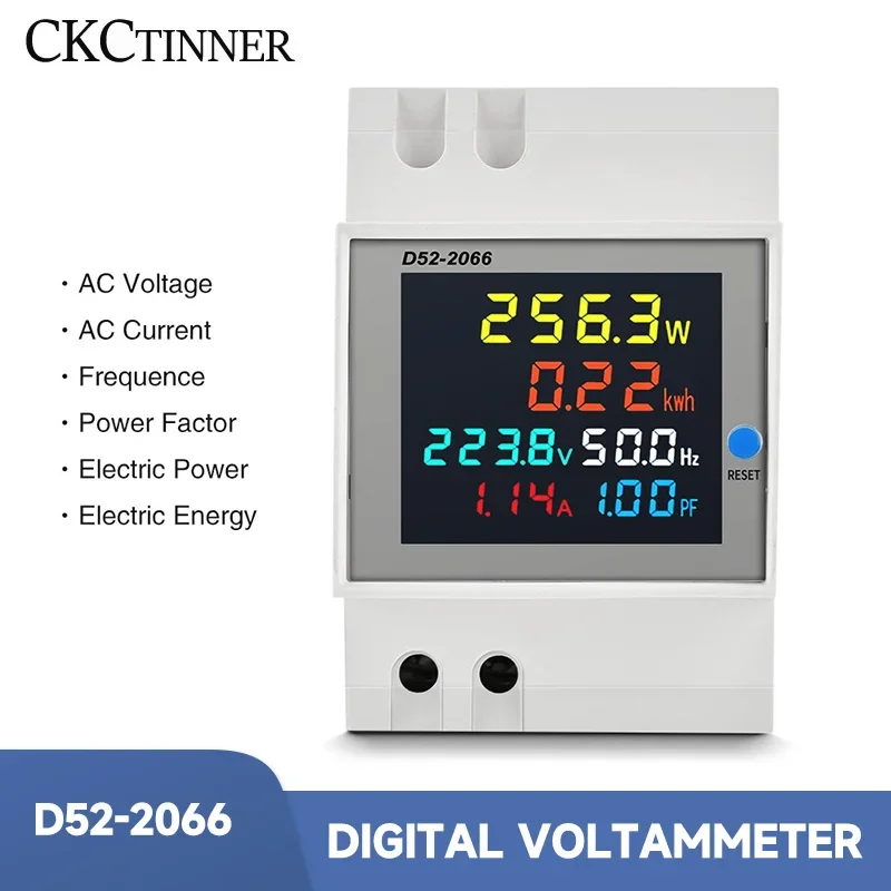 6IN1 Din Rail AC monitor Voltage Current Power Factor Active KWH Electric energy Frequency meter VOLT AMP 110V 220V 380V 100A