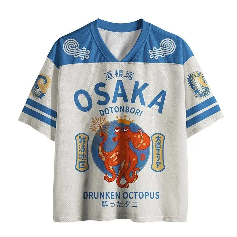 Japanese Retro Pattern Fun 3D Sports Fitness V-neck T-shirt for Men and Women, Children and Adults