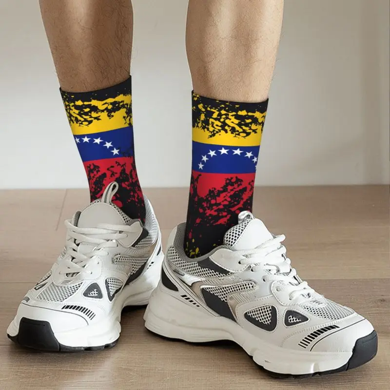 Cute Venezuela Flag Ink Splatter Socks Men Women Warm 3D Printed Bolivarian Republic of Venezuela Sports Football Crew Socks