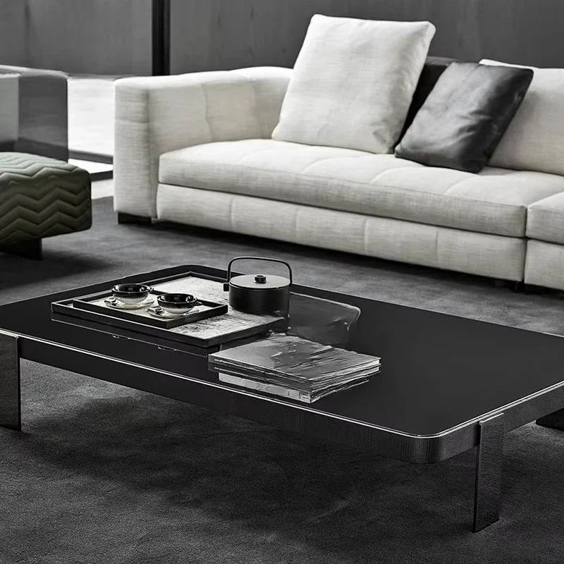 

Simple style rectangular coffee table stainless steel frame black living room coffee table