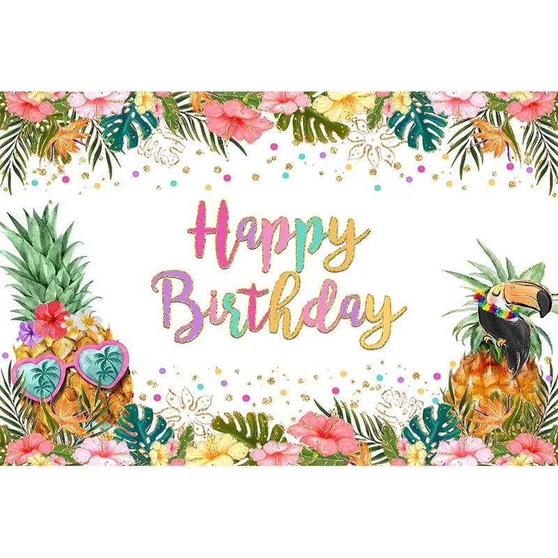 حفلة عيد ميلاد الديكور خلفية الصيف ألوها الأناناس فلامنغو متوهجة النقاط النخيل ورقة ديكور الدعائم صورة خلفية الصورة