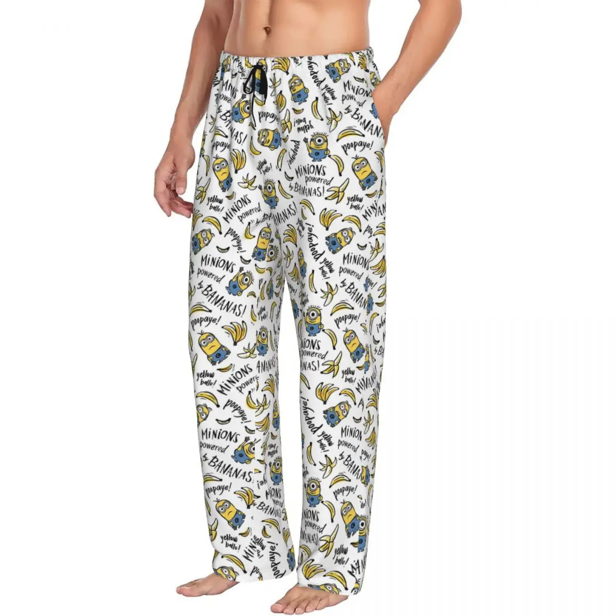 Custom M-Minions Powered By Bananas Pajama Pants Men New Anime Sleepwear Lounge Sleep Bottoms Stretch with Pockets