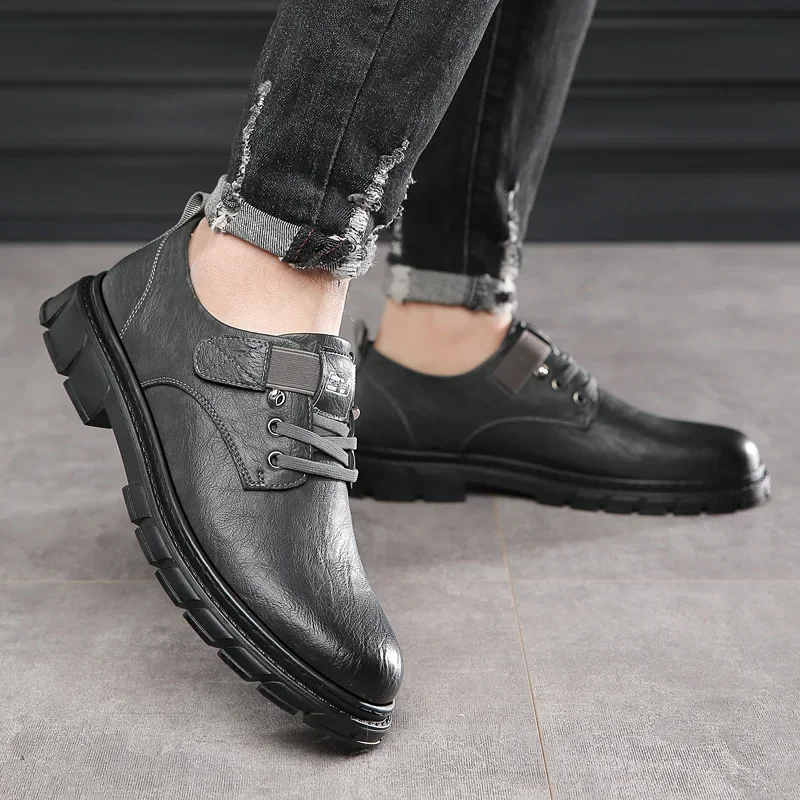 Zapatos de cuero de negocios Oxford para hombre, calzado de plataforma informal marrón, zapatos bajos de diseñador para hombre, Oxford británico para oficina