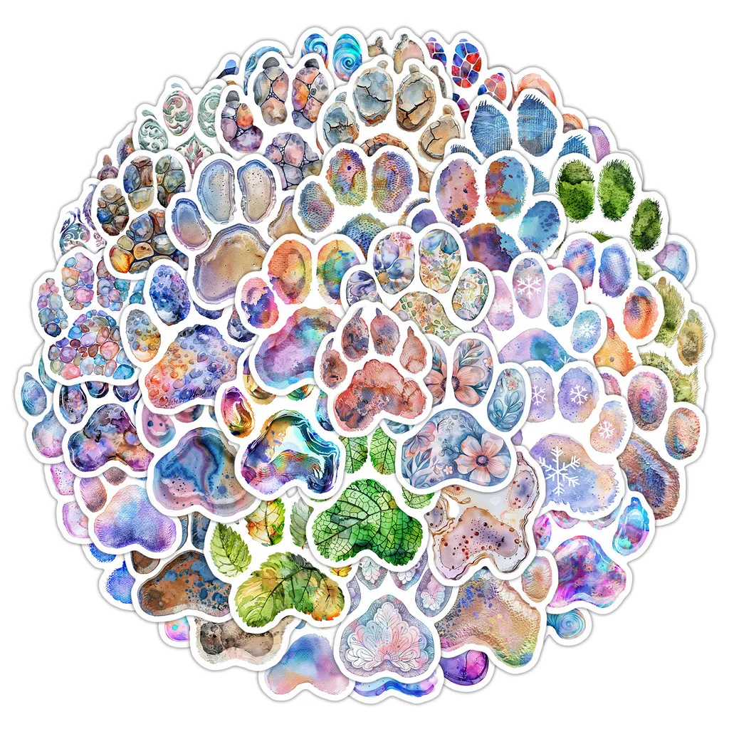 50PCS Watercolor Paw Print Graffiti Stickers - Cartoon Cat Footprint Decor for Water Cup & More LanLanStickersWorld Store