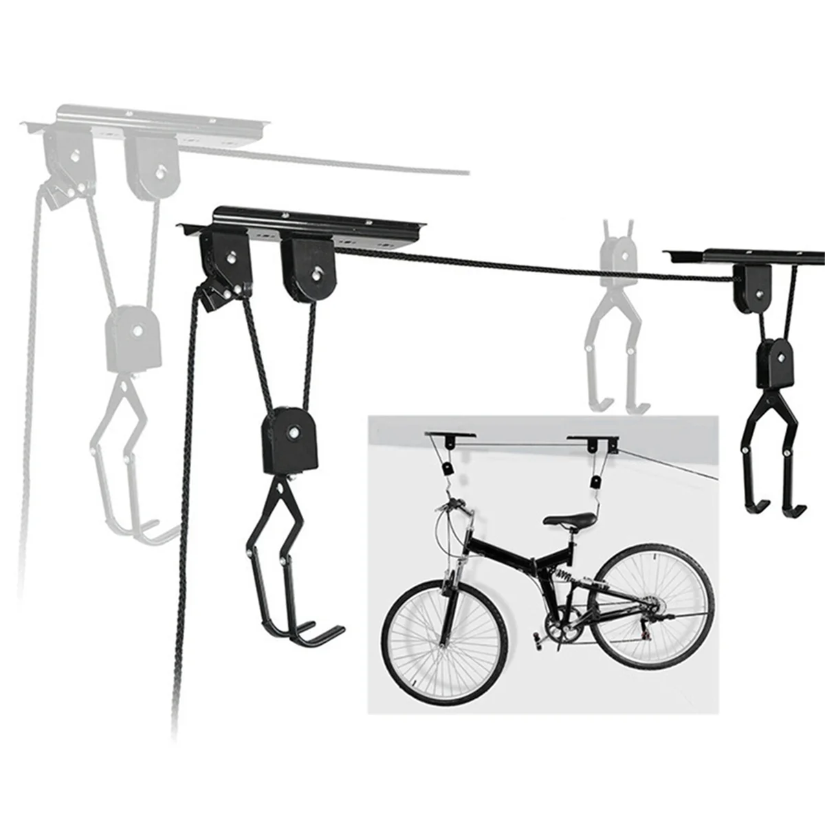 QA88X Garage Plafond Fietszweersysteem - Katrolopslag met fietshangers, efficiënte ruimtebesparende houder voor fietsen