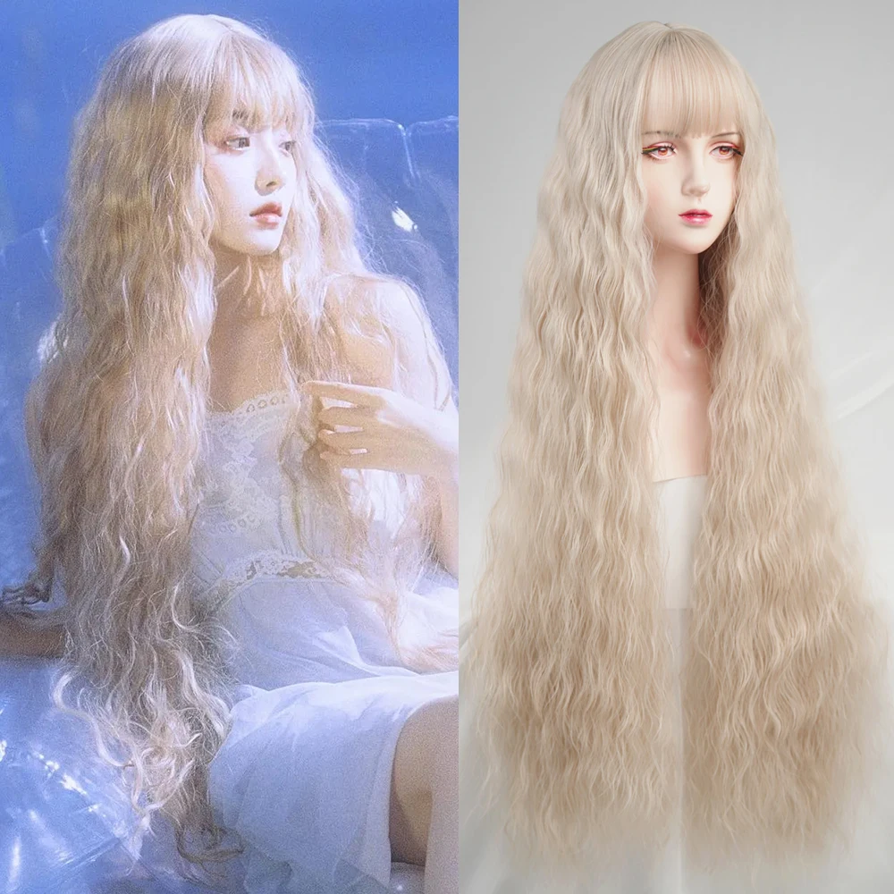 RANYU Heat Resistant Synthetic Wig 1m Extra Long Cherry Blossom Pink Wool Roll With Bangs Full Head Cover Lolita Jk Cosplay And