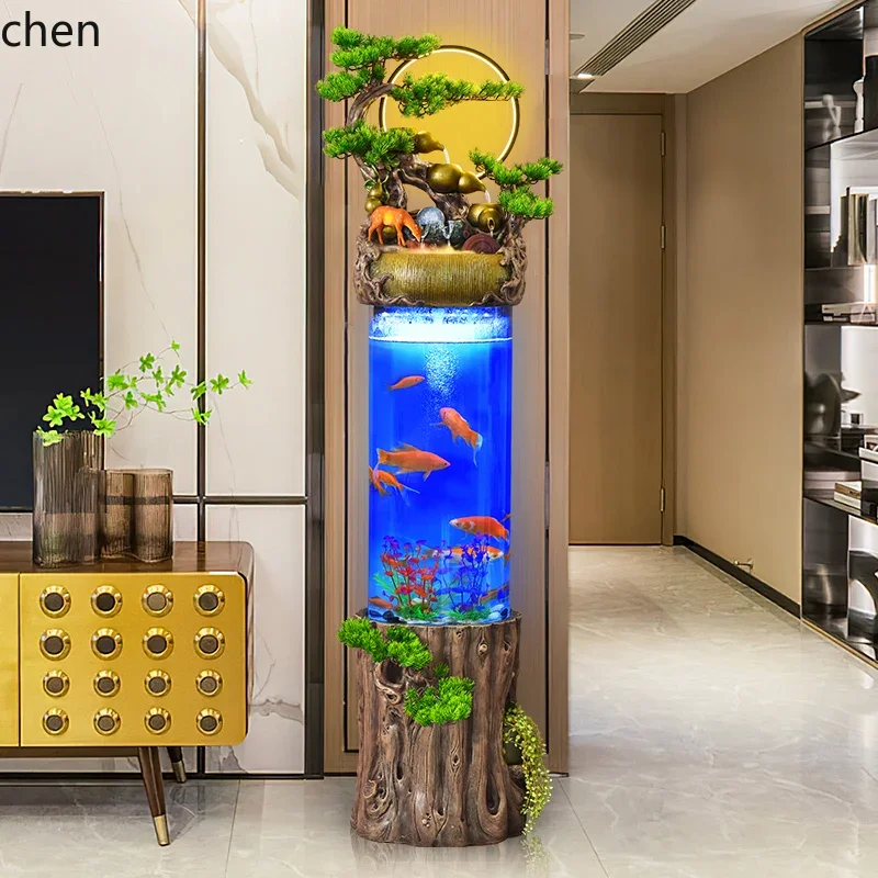 H1  Shengcai fish tank ornament cylindrical goldfish tank no-change water feature fountain humidifier