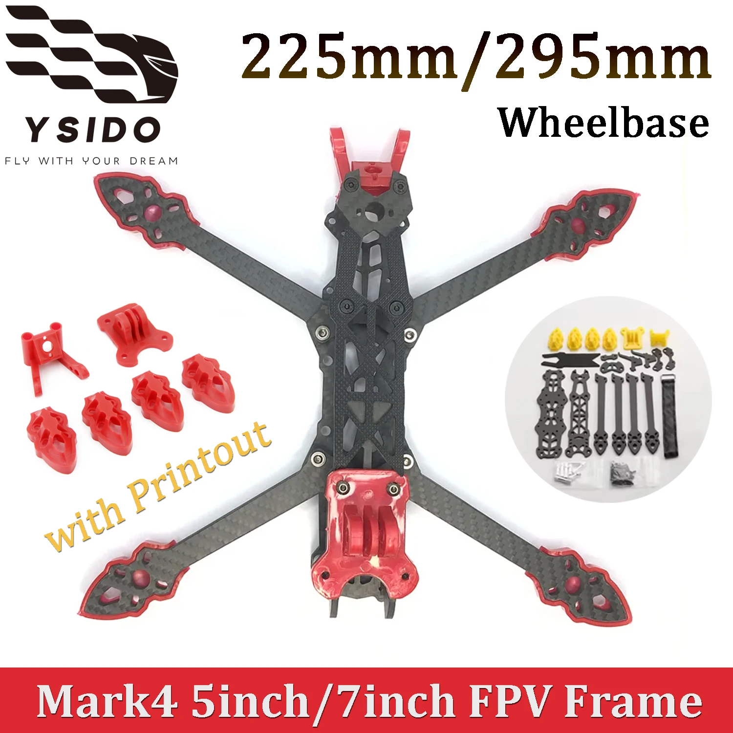 YSIDO Mark4 5inch/7inch FPV Carbon Fiber Frame 225mm/295mm Wheelbase 5mm Arm For RC FPV Long Range Racing Drone Quadcopter DIY