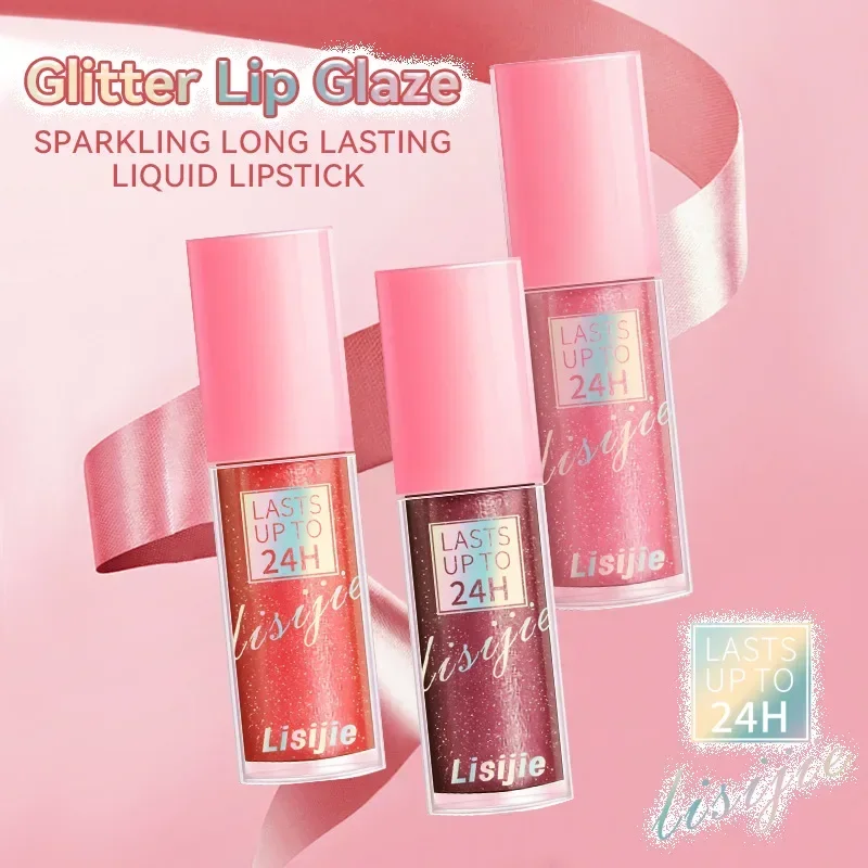 Brillo de labios brillante de diamantes, lápiz labial líquido resistente al agua de larga duración, Color de labios brillante de perlas, maquillaje de labios brillante, dura hasta 24H