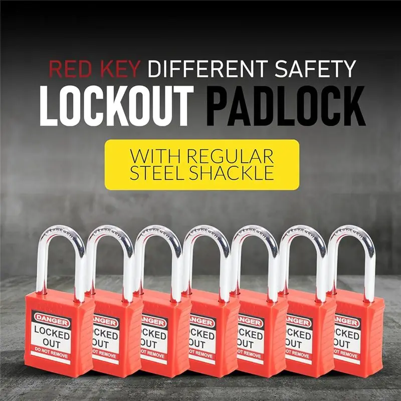 AEE2-Lockout Tagout Lock Set - 7 Red Lotolocks, Lock Out Keyed Different - Padlock With 2 Brass Red Keys Included