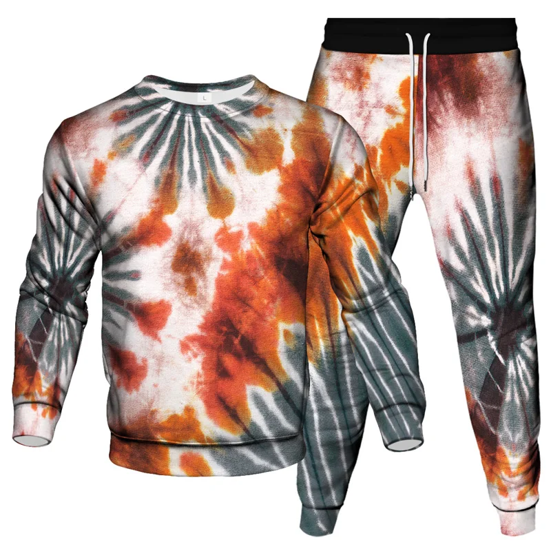 Tie Dye Vortex Colorful Pattern Printing Men Tracksuit Outdoor Fashion Casual Clothes Suit Jogging Pants Sweatshirt 2 Piece Set