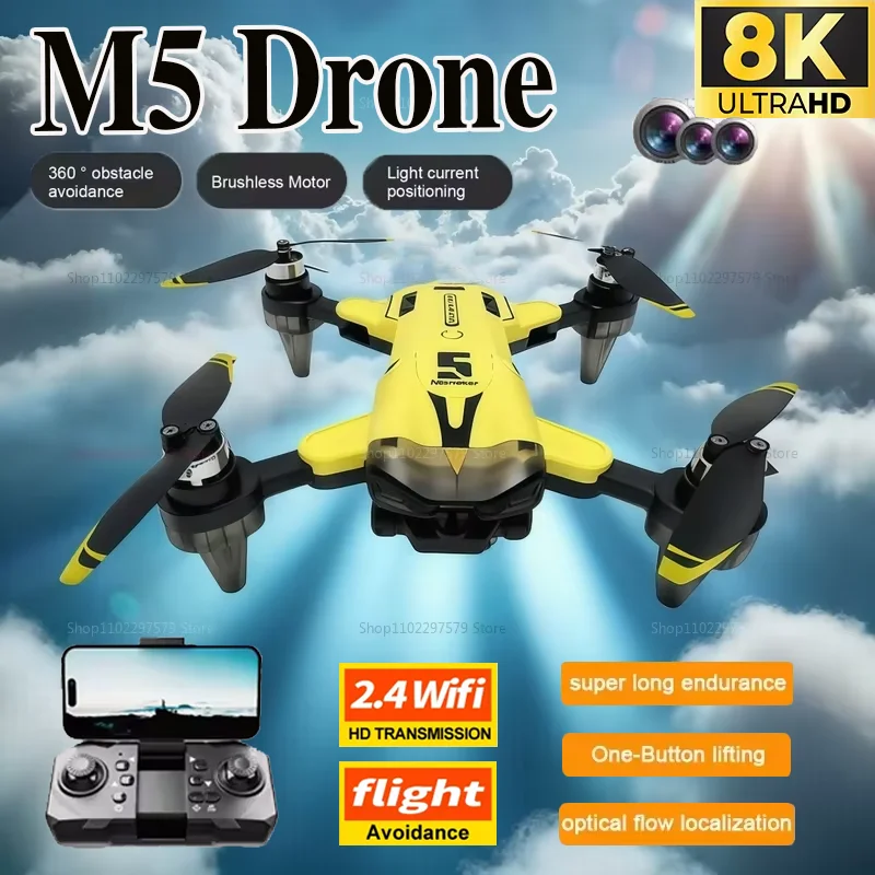 

New M5 Drone 8K HD Dual Camera Obstacle Avoidance 5G Optical Flow RC Quadcopter with Brushless Motor For Aerial Photography Gift