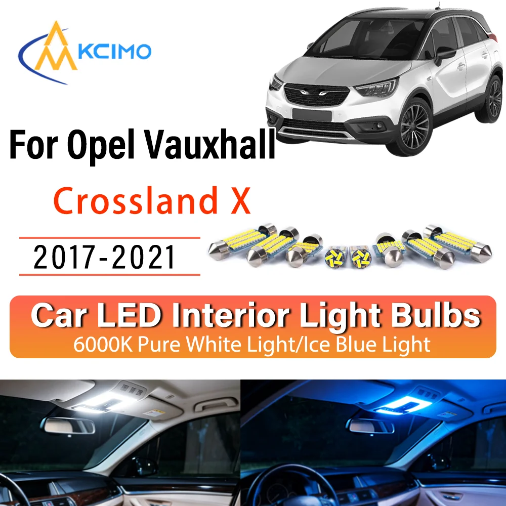 Kit de mise à niveau d'éclairage intérieur LED à lueur persistante pour Opel Vauxhall Crossland X 2017-2021, remplacement Plug & Play pour plafonnier et éclairage de lecture